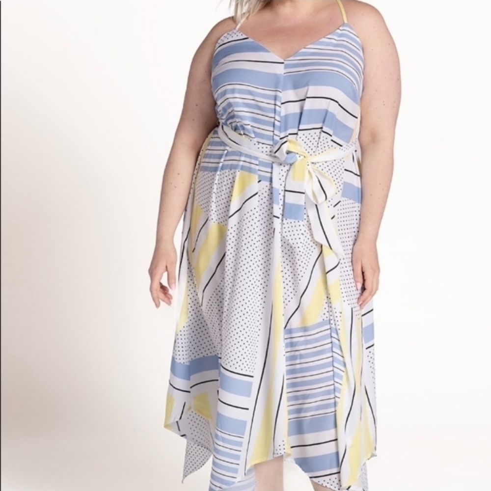 Eloquii Colorblocked Maxi Dress with Handkerchief Hem